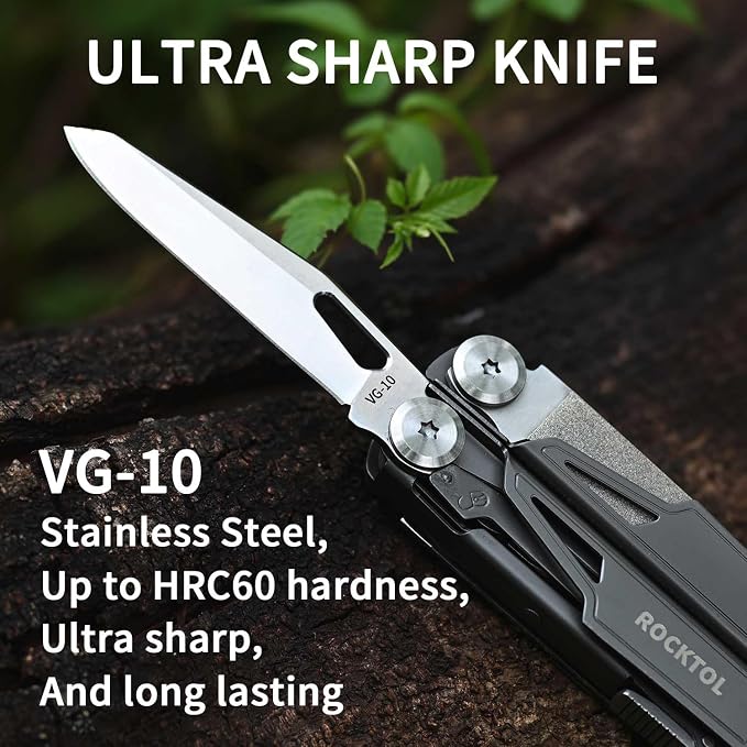 Multitool SK02, VG-10 Knife,19-in-1 Multi-tool Pliers with Titanium-plated Handle,Compact & Lightweight EDC Multi Tool with Nylon Sheath for Men,Outdoor Survival,Hiking,Camping