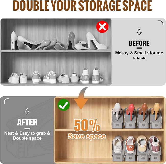 Neprock Shoe Slots Organizer for Closet, Shoe Storage Organizer Shoe Slots Organizer, Shoe Rack Organizer Space Saver Organizador De Zapatos for Closet Organization(36 Pack)(Grey)