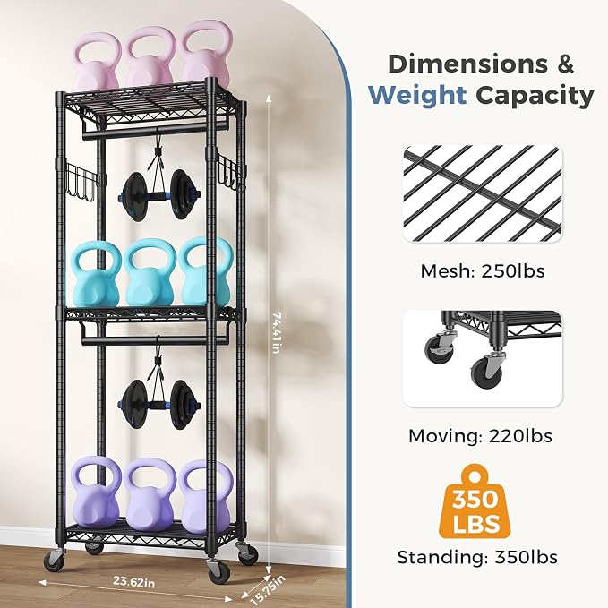 OLIXIS Rolling Clothes Rack, Heavy Duty Garment Rack, 23 IN, Metal Black | Adjustable Closet Organizer for Hanging Clothes, Portable Closet with 2 Side Hooks