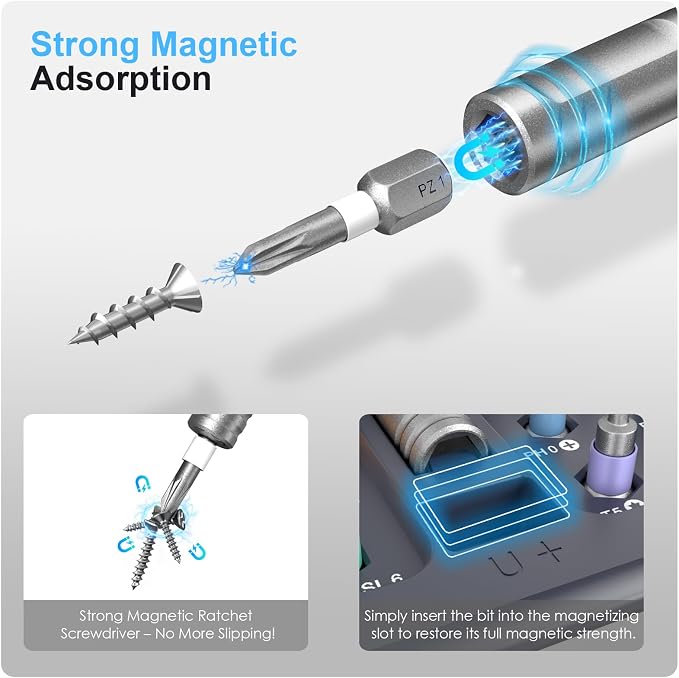 42 in 1 Magnetic Screwdriver Set, Portable Multi Bit Compact Ratchet Precision Screwdriver Set Mini Repair Tool Kit for Diy, Laptop Computer, Bicycles, Furniture, Eyeglass and More (Grey)