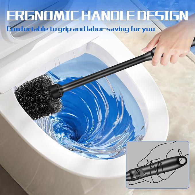 4 Pack Toilet Brush and Holder, Long Handle Toilet Bowl Brush, Deep Cleaning for Bathroom Toilets, Drip-Proof, Easy to Assemble, Black