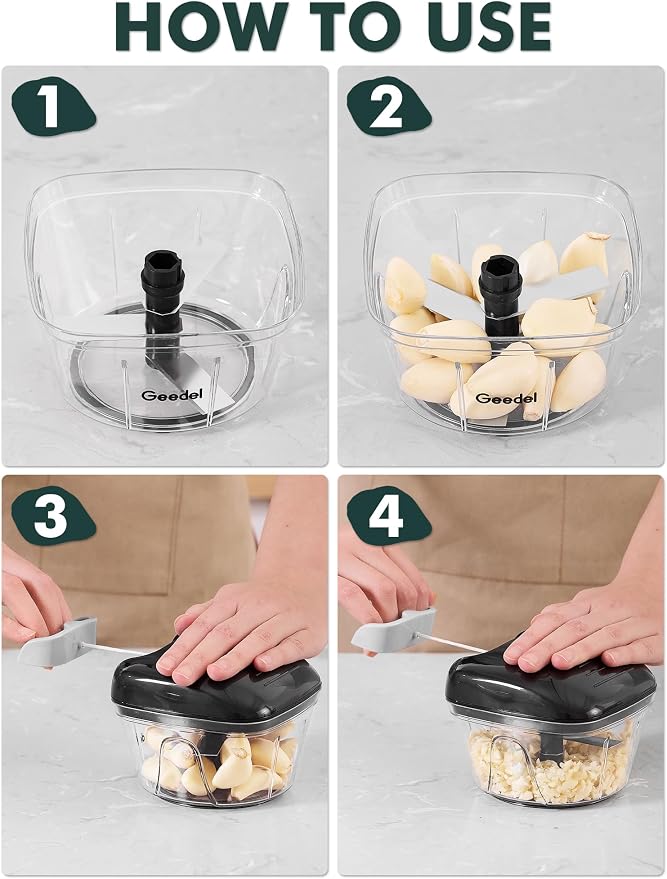 Manual Food Processor Vegetable Cutter, Geedel Pull Chopper with String, Food Chopper Vegetable Cutter for Veggies, Fruits, Salad, Onion, Nuts, etc, 2 Cup(500ml), Black