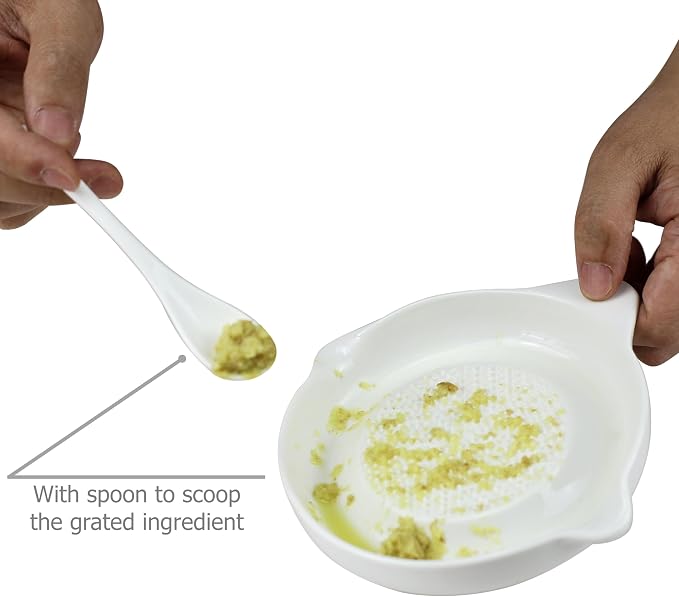 EIKS Ceramic Ginger Grater for Grinding Wasabi Fruits Vegetables Ginger Garlic Cheese, Package with Ceramic Spoon And Cleaning Brush