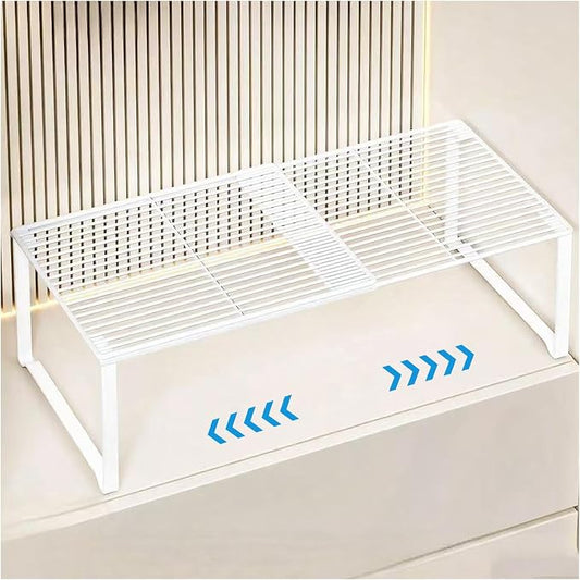 Extendable Metal Wire Shelf Organizer - Adjustable 15-24.4in Length, Stackable Storage Rack for Kitchen/Pantry/Bathroom/Shoe Cabinet/Tool Closet (1, White)