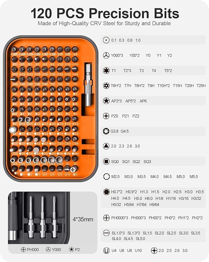Precision Screwdriver Set, 130 in 1 with 120 bits Repair Tool Kit, Magnetic Screwdriver Set with mini built-in box for Electronics iPhone Jewelers Game Console (130-IN-Orange)
