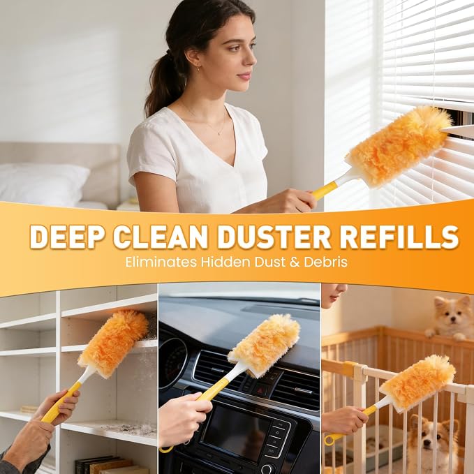 Alotiki Duster Refills, 160 Count 360° Dusters for Cleaning with 4 Handle | Heavy Duty Duster Refill for Dust Cleaning, 360° Double-Sided Disposable Duster for Blinds, Electronics, Furniture