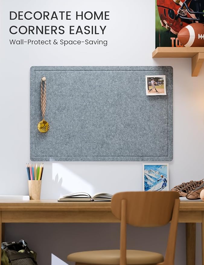 Fluxynara 35.4" x 23.6" Bulletin Board, Blue Gray | Cork Board Alternative with 12 Removable Adhesive Tabs, Foldable Felt Pin Board for Home, Office, Classroom & Dorm