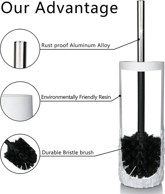 Marble Cherry Blossom Design Resin Toilet Brush and Holder Set for Bathroom, Stylish Design with Durable Bristles and Compact Storage