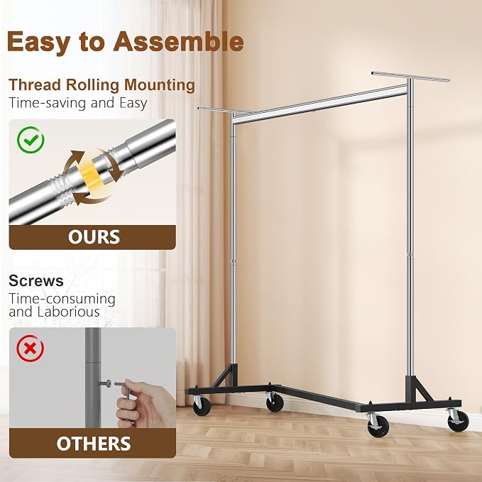 Hoctieon Z Clothes Rack with Cover, Metal Heavy Duty Clothing Rack, Rolling Garment Rack with Wheels, with Dustproof Cover Waterproof Protector, with 2 Durable Zippers, for Hanging Clothes, Chrome