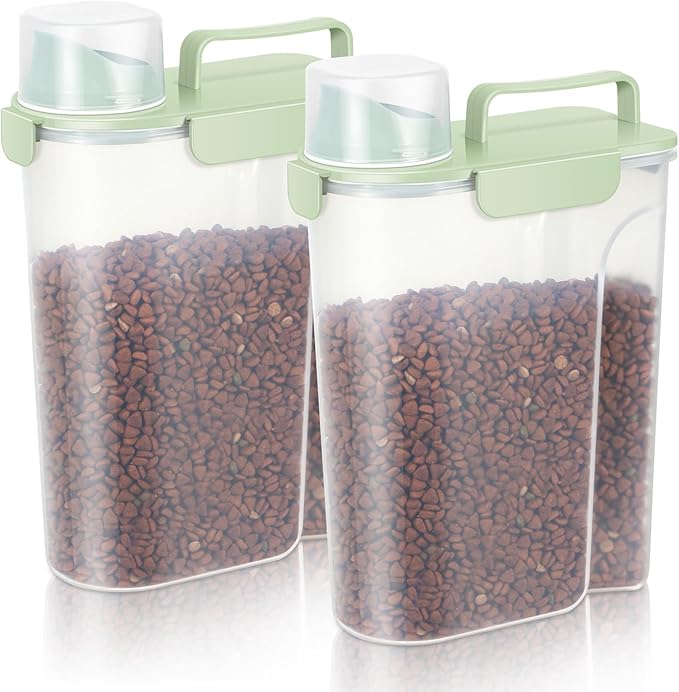 LEAWALK 5Lbs /6Qt/5L Airtight Cat Dog Food Storage Container with Upgraded Large Nozzle BPA-Free, Pet Food Storage Containers for Rice, Grain, Pet Food, Flour, Dog Treat Storage-2 Pack Green