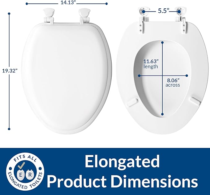 Mayfair Padded Toilet Seat, Cushioned Soft Vinyl over Wood Core Seat, Secure Hinges, Easy Clean, Made in USA, Elongated, Bone