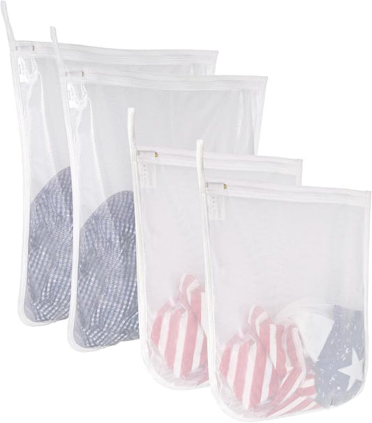 GOGOODA 4 Pack Delicates Laundry Bags, Fine Mesh Wash Bag with Hanging Loop | 2 Medium 2 Large for Lingerie, Shirts, Sweaters, Underwear, Bra, Silk, Socks