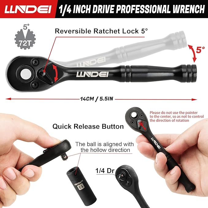 1/4" Impact Socket Set 83 Pieces, SAE(5/32-9/16 in) Metric (4-15mm) | 72T Ratchet Wrench Handle,CR-V Mechanics Tool Set with Adapter, Screwdriver Bits for Automotive Repair