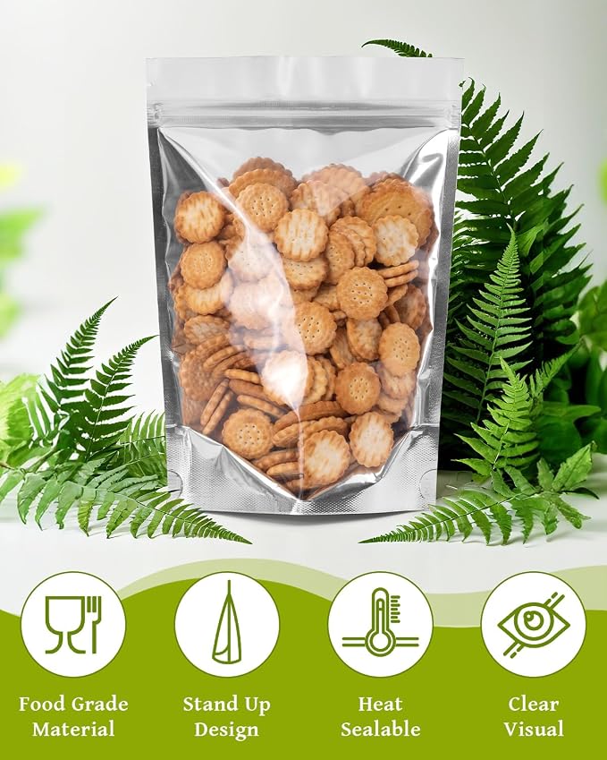 200 Pcs 5"x8" Mylar Bags for Food Storage | Clear Front, Stand-up, Resealable Bags for Small Business Packaging Supplies, Snacks Candy Bath Salts Hand Made Gift Festival