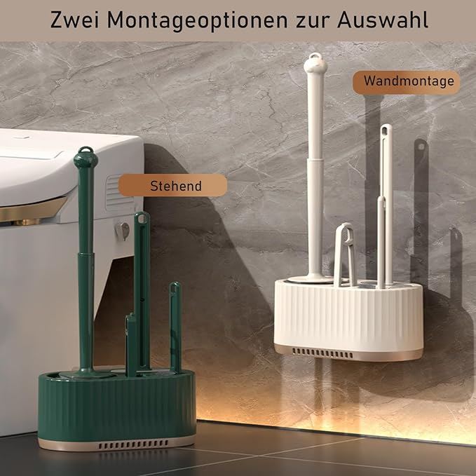 Basaza Toilet Brush and Holder Set Toilet Bowl Cleaning Brush and Holder for Bathroom Toilet Bowl Cleaner Brushes & Holders 4 in 1 Dark Green Bathroom Accessories Wall Mounted or Floor Standing
