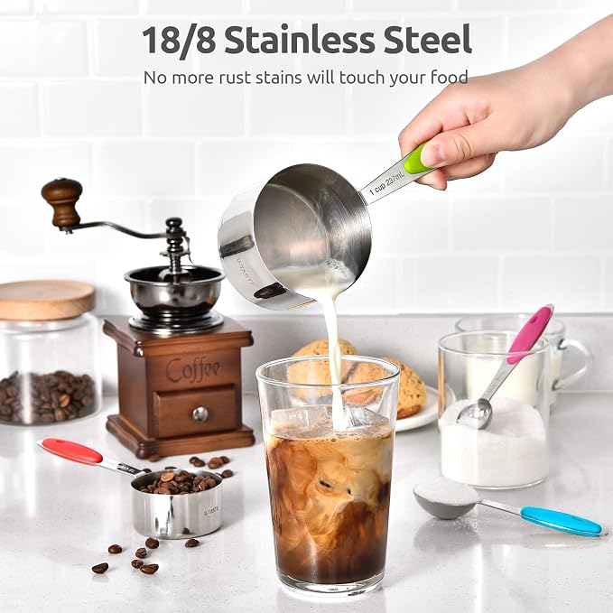 U-Taste 12 Piece Measuring Cups and Spoons Set in 18/8 Stainless Steel : 7 Measuring Cups & 5 Measuring Spoons