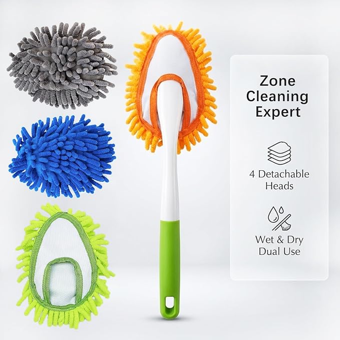 Microfiber Feather Duster,13 Inch Length, with 4 pcs Washable Cloth, Car Duster, Perfect for Cleaning Windows, Tables, Cars,Furniture, Keyboards, Fans, Screens,Mirrors