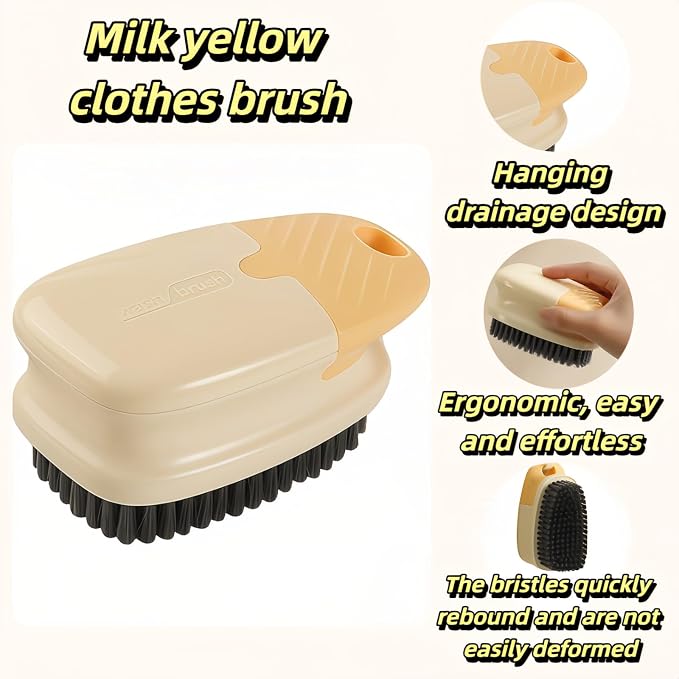 Ergonomic Clothes Soft Bristle Laundry Brush, Milk Yellow, ABS+PBT Material, Hanging Design, Portable Hand-Held Cleaning Tool with Comfortable Grip for Garments, Shoes, Household (Cream Yellow, L)