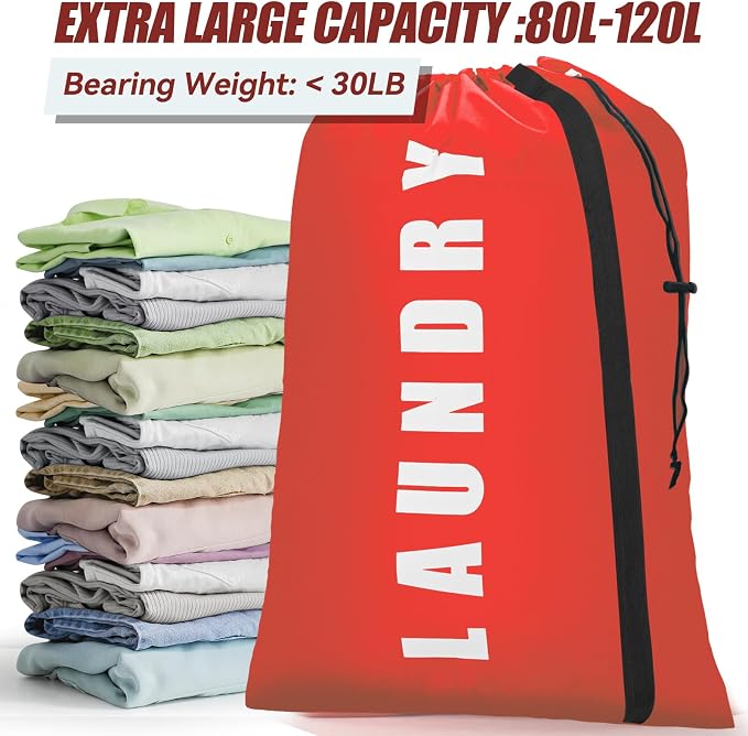 Heavy Duty Laundry Bag with Strap,2 Pack Travel Laundry Bags for Dirty Clothes,24" x 36" Large Laundry Bag for Traveling,Camping,Dorm (Black + Red)