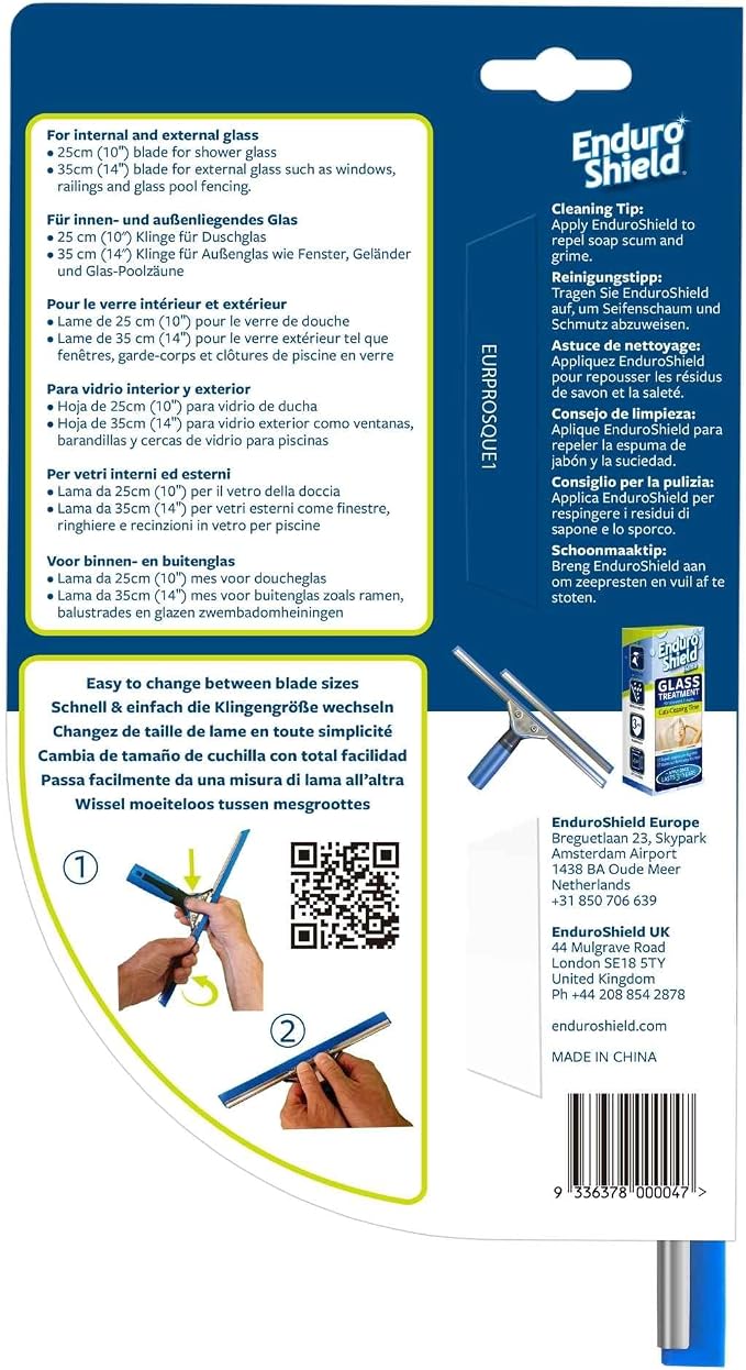 Professional Squeegee - Premium Quality Silicone Rubber Blades with Ergonomic Handle for Streak-Free Cleaning - Perfect for Windows, Shower Doors, and Railings