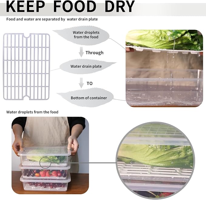 77L Food Storage Container, (3-Pack) Plastic Food Containers with Removable Drain Plate and Lid, Stackable Portable Freezer Storage Containers - Tray to Keep Fruits, Vegetables, Meat and More