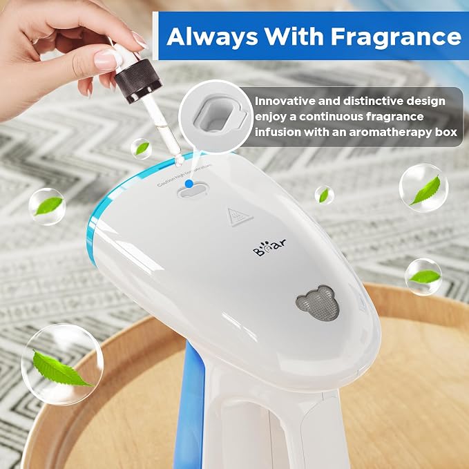 Bear Steamer for Clothes, 1300W 230ml Fast-Heat Handheld Clothes Steamer | Essential Oil Compatible,Auto-off Safety,Brush Included,360° Built-in Balls,Wrinkle Removal for Home&Travel,Blue