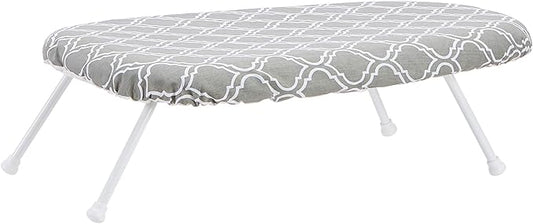 Amazon Basics Foldable Compact Tabletop Ironing Board with Folding Legs, Heat Resistant Portable, Lightweight, Non-Slip, Easy Storage, Trellis Removable Cover, 23.6"L x 7.1"W x 14.3"H, Chevron