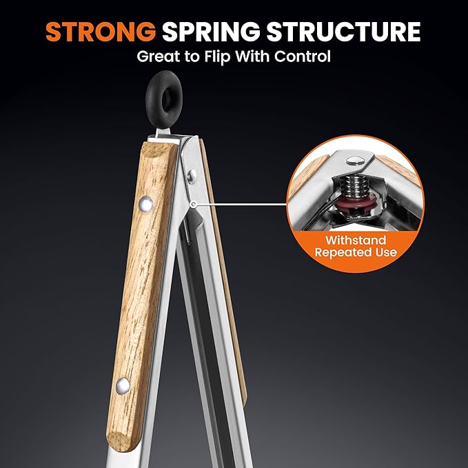 12-Inch Stainless Steel Kitchen Tongs for Cooking,Locking Metal Tongs with Oak Wood Handles,Cooking Tongs for Grilling,BBQ,Serving and Outdoor Barbecue,Heavy Duty,Heat-Resistant and Durable