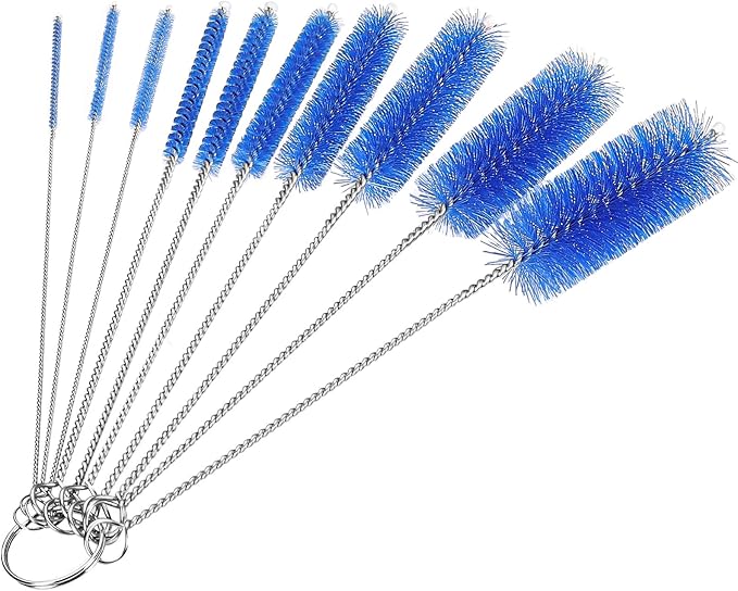 CiaraQ Bottle Cleaning Brushes, 8 Inch Nylon Tube Brush Set | Navy Blue Cleaner for Narrow Neck Bottles Cups with Hook, Set of 10pcs.