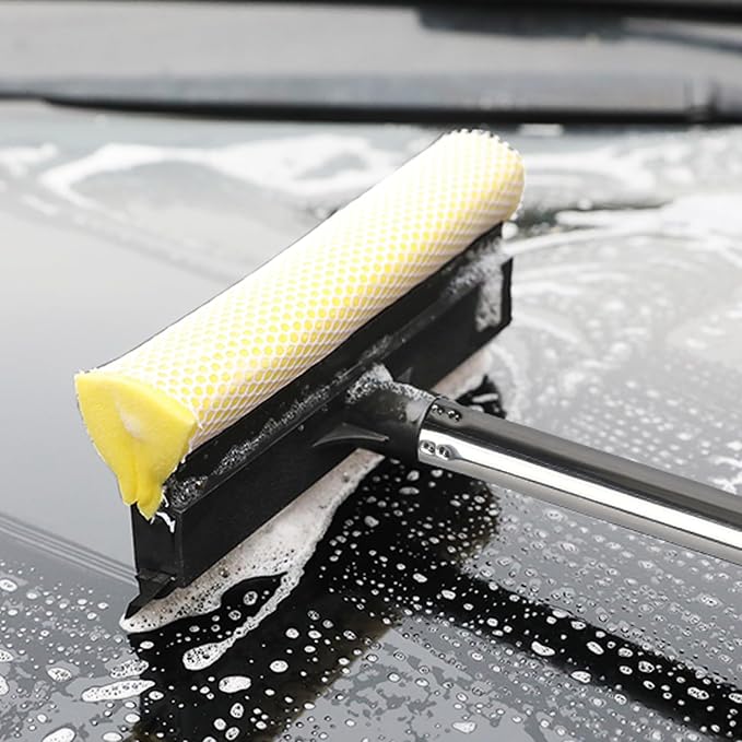 2 in 1 Car Window Squeegee and Collapsible Bucket Set,Long Handle,Gray