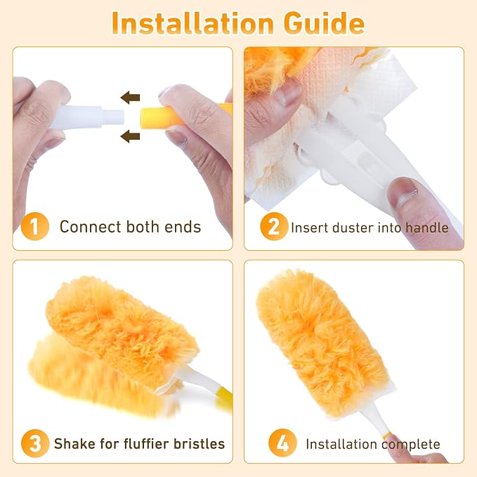 Duster Refills for Swiffer, 50 Pack & 1 Handle, Disposable | 360° Heavy Duty Microfiber | 4X More Fibers | Cleans Blinds, Ceiling Fans & Pet Hair | Fits Most Handles | Multi-Surface
