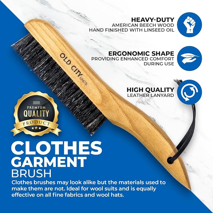 Clothes Brush Garment Brush-USA-Lint Brushes for Clothes, Lint Remover for Clothes 100% Boar Bristle Men's Wool Suit Brush, Suede, Furniture and Upholstery, Hat Brush
