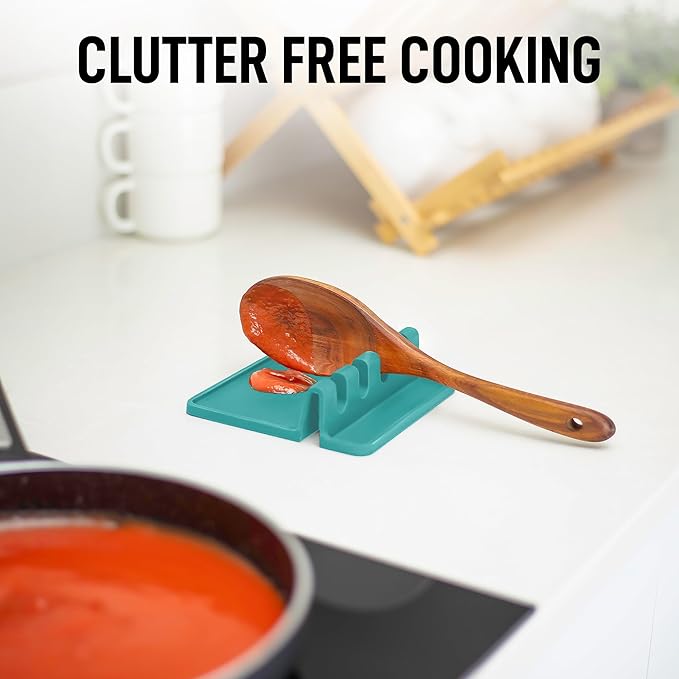 Zulay Kitchen Silicone Utensil Rest with Drip Pad for Multiple Utensils - BPA-Free, Heat-Resistant Spoon Rest & Spoon Holder for Stove Top - Kitchen Utensil Holder for Ladles & Tongs - Aqua Sky