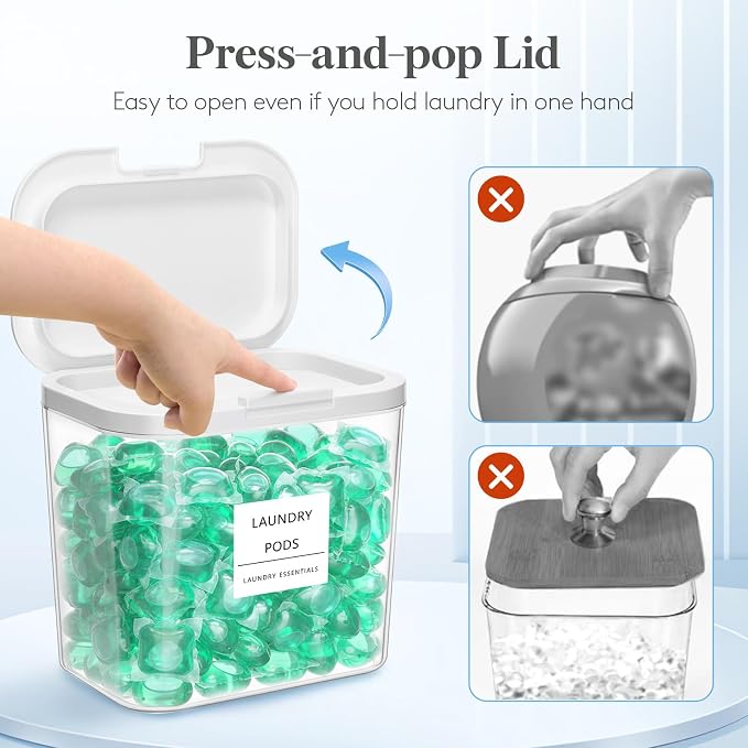 Lifewit Laundry Pods Container with Pop-up Lid, Coffee Pod K Cup Storage, Laundry Room Organization, Dryer Sheet Holder for Washing Powder Detergent, 2700 +4500+1800ml/0.5+0.72+1.2gal, 3PCS