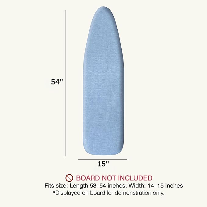 UniSimp Ironing Board Cover and Pad 15"x54" Extra Thick Natural Cotton, Scorch and Stain Resistant Padding, Standard Size Iron Board Cover with Fasteners Heavy Duty Elastic Edge, Heatproof Blue