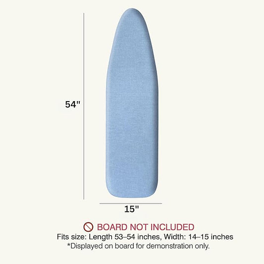 UniSimp Ironing Board Cover and Pad 15"x54" Extra Thick Natural Cotton, Scorch and Stain Resistant Padding, Standard Size Iron Board Cover with Fasteners Heavy Duty Elastic Edge, Heatproof Blue