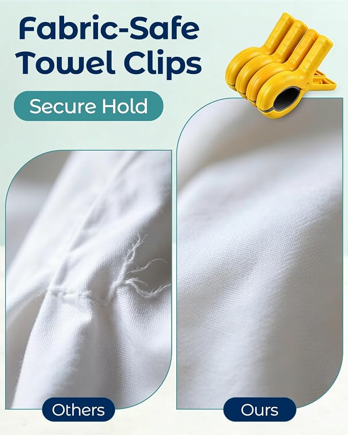 20 Pack Beach Towel Clips Heavy Duty Large Beach Essentials Chair Pool Clip | Yellow Clips with Strong Grip, Silicone Protection, Rust Resistant Spring, Multi-Use for Beach, Boat, Cruise & Outdoors