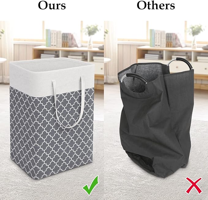 StorageRight Laundry Basket Hamper, 75L Clothes Storage, Clover Grey | Freestanding Clothes Hampers, Foldable design, with Easy Carry Handles, For Laundry, Bedroom, Dorm, Clothing, Towels, Toys