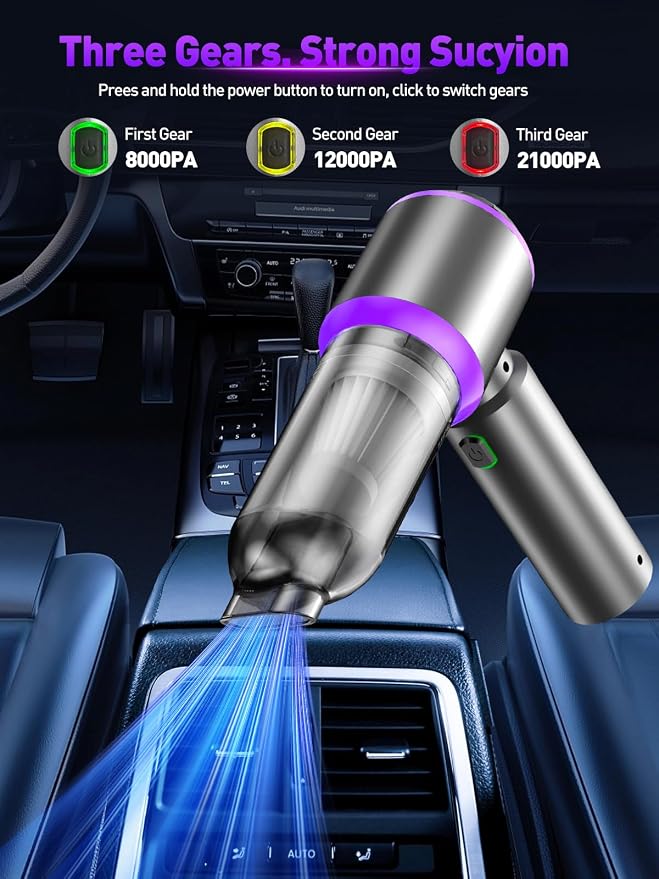 Vacuum/Air Duster 80,000RPM Super Power Mini Car Vacuum Cleaner | 80,000 RPM Portable Rechargeable Dust Blower Gun, High Power Suction Pump, Car Interior Cleaning detailing Kit for Home