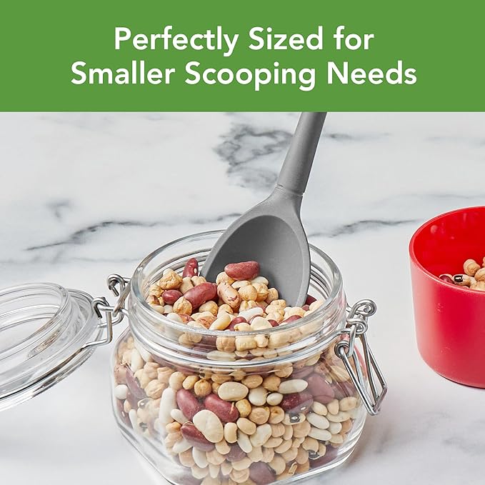 Tovolo Flex Core Small Deep Spoon Silicone for Cooking Mixing Baking, Dishwasher Safe BPA Free All Silicone Kitchen Mini Spoon Heat Resistant Nonstick Safe Serving Spoon, Charcoal Gray