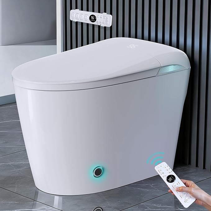 Smart Bidet Toilet with Tank, One Piece Elongated Heated Toilet with Auto Open/Close Lid, Foam Shield, Auto Flush, Foot Sensor, Self-Cleaning Nozzle, Anti-Splash Water-Saving Modern Bathroom Toilet