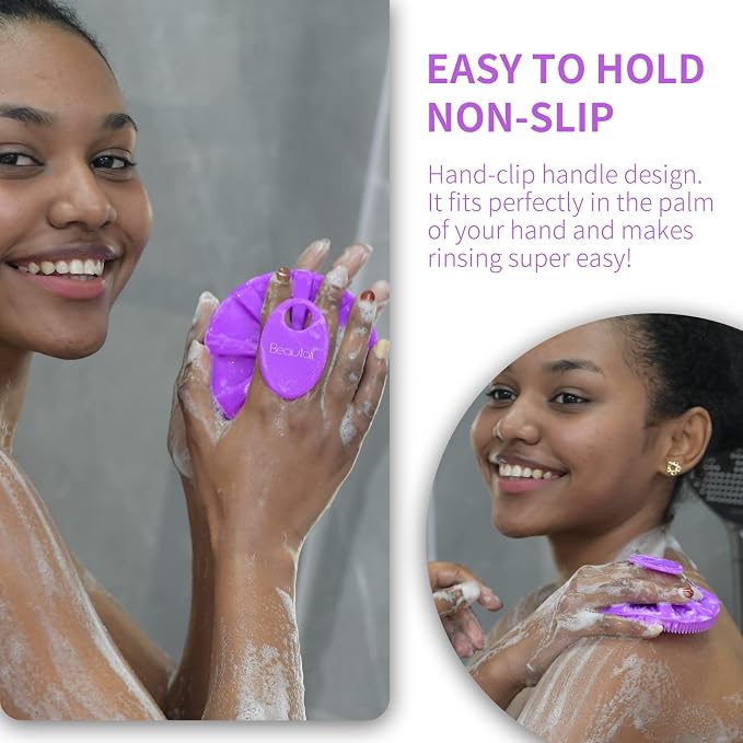 Silicone Body Scrubber, BEAUTAIL Gentle Exfoliating Shower Brush for Body | Hygienic Silicone Loofah, Easy-Grip Handle, Bath Essential Scrubber for Sensitive Skin, Women, Men & Kids, 1 Pack, Purple