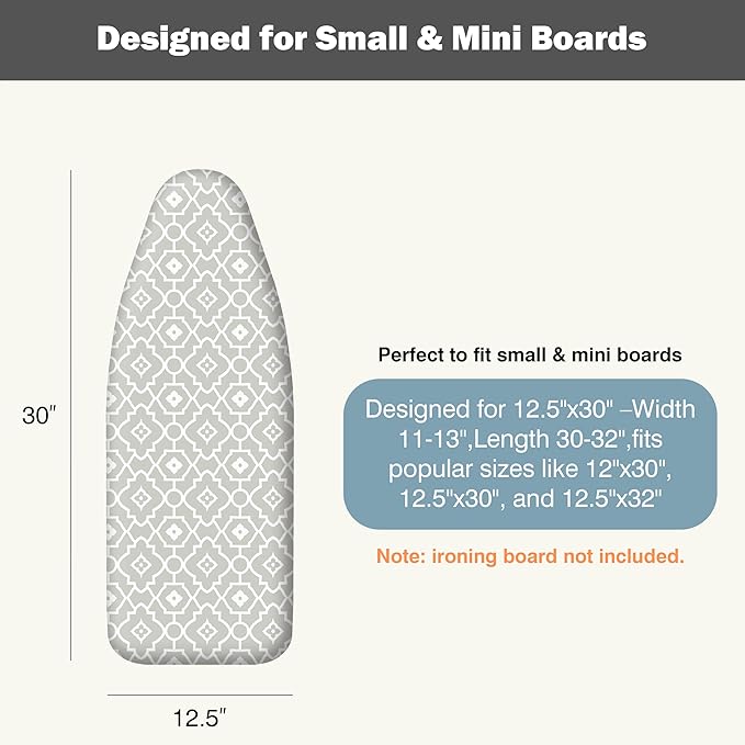 UniSimp Small Ironing Board Cover and Pad 12.5"x30" Small Iron Board Cover with Padding, Tabletop Mini Ironing Board Cover and Pad Small Size, Cotton Canvas,Heat Resistant, Drawstring Geometric