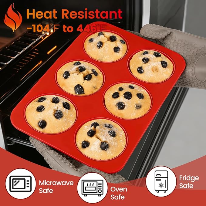 CAKETIME Silicone Muffin Pans for Baking, 2 Packs Jumbo 6 Cups and Mini 24 Cups for Baking Muffins, Cupcakes, Egg Bites, and Frittatas