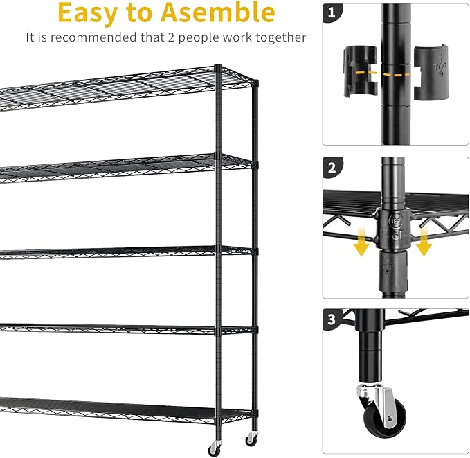 Karl home 5-Tier Adjustable Metal Storage Shelves, Wire Unit with Wheels | Heavy Duty Wire Storage Rack Organizer, Multipurpose Shelving for Garage, Pantry, Kitchen Display