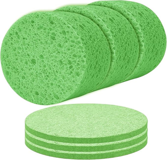 3-Pack Large Sponge, Kitchen Sponges, Handy Sponges, Cellulose Sponges, Dish Washing Sponge, Natural Sponge, Car Washing Sponge, Eco Friendly Sponge (Round, 4" X 4" X 2"), Green