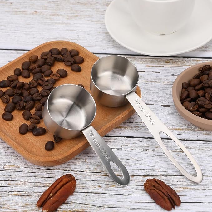 2 Tbsp Measuring Scoop Set, Stainless Steel Coffee Scoop with Long & Short Handle, 30ml Metal Measuring Spoon for Ground Coffee, Protein Powder, Baking, 1/8 Cup, 2 Pack