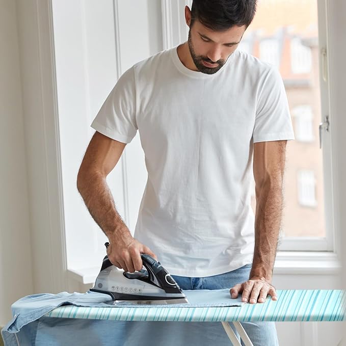 BNDX 18"x49" Ironing Board Cover for Laundromats– Aqua Plaid Pattern, Thick Padding with Bongee Cord & Dual Buckles, Stain & Scorch Resistant, Easy Fit