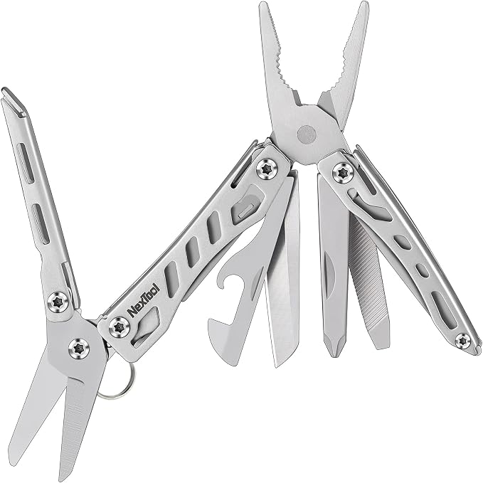 NexTool Mini Flagship EDC Keychain Multitool, Mini Pocket Knife (Silver) | 10-in-1 Multi Tool, 30Cr13 Full Size Scissors, EDC Fifth-Pocket Tool, Cool Gadgets for Men, Gifts for Men on Christimas