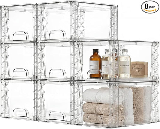 Stackable Storage Drawers 8 Pack 7in Under Bathroom Sink Organizer Boxes